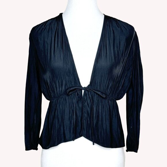 Aritzia Wilfred Shanina Womens Tie Front Blouse Top Size S Deep V Peplum Fairy - Picture 3 of 12